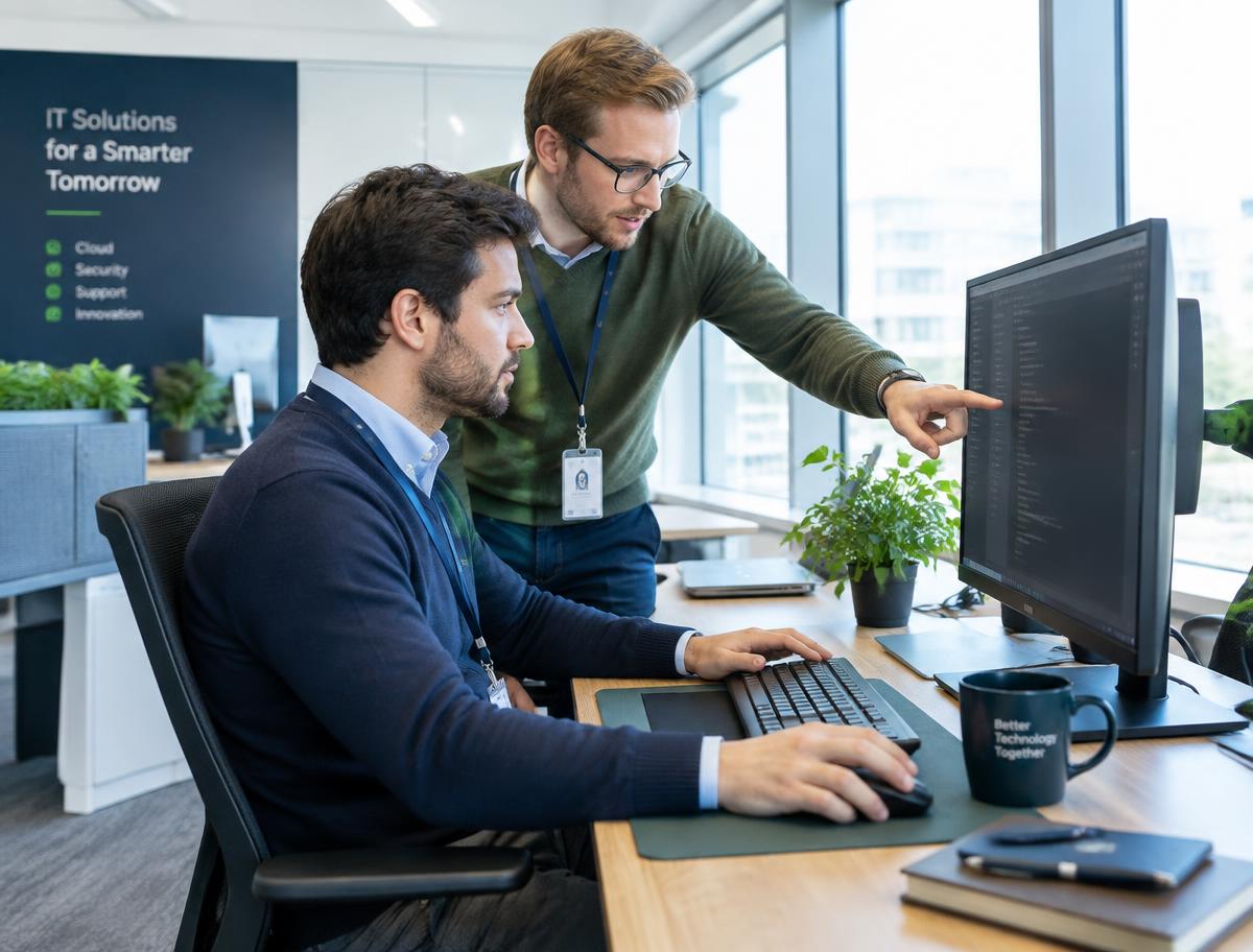 NashwaTech specialists collaborating at a workstation