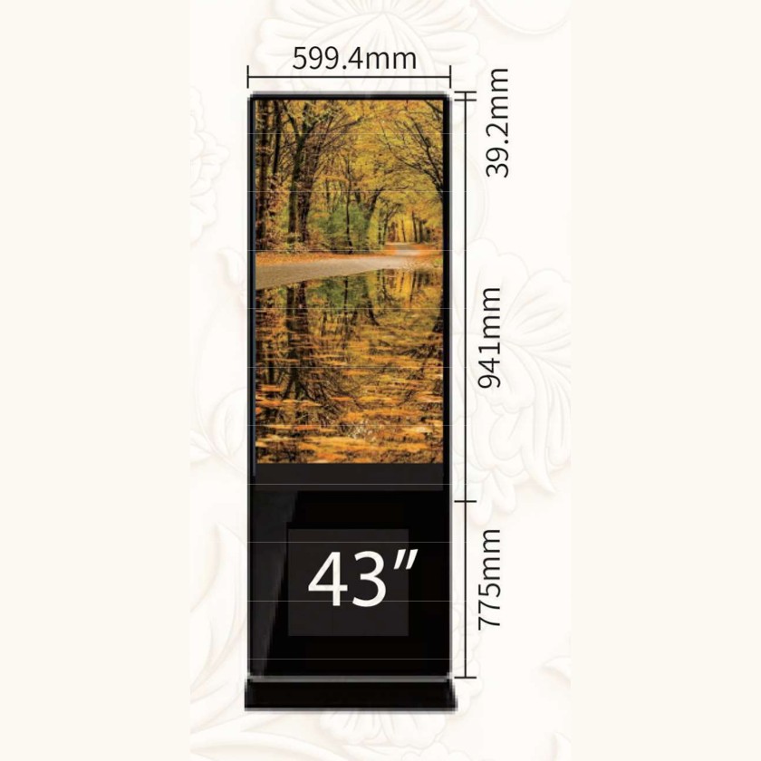 ViewX Advertising Indoor Digital Kiosk 43" — 599.4 mm wide, screen 941 mm, body 775 mm